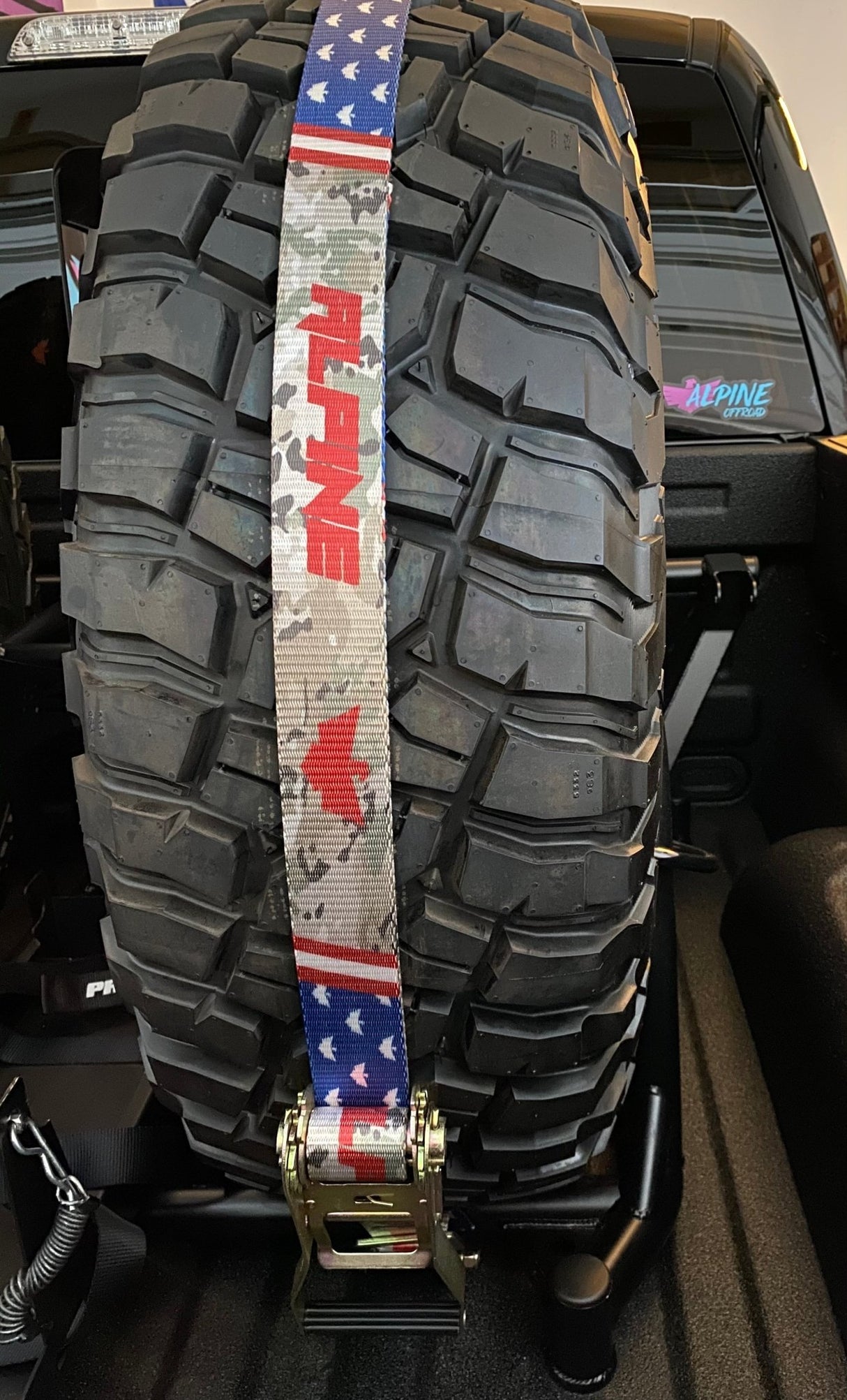 Stars and Camo Tire Tie Down (Single Strap) - Xtrusion Overland