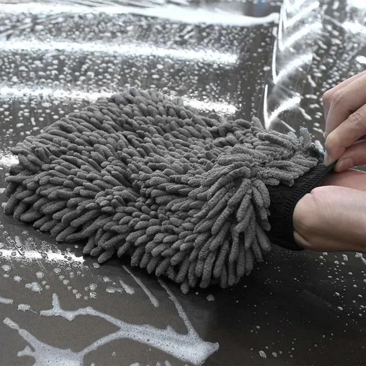 WASH&WHIPS Chenille Premium Scratch-Free Microfiber Lint-Free Blue Wash Mitt 8" x 10"in & Black Pitstop Particle Interceptor - Xtrusion Overland