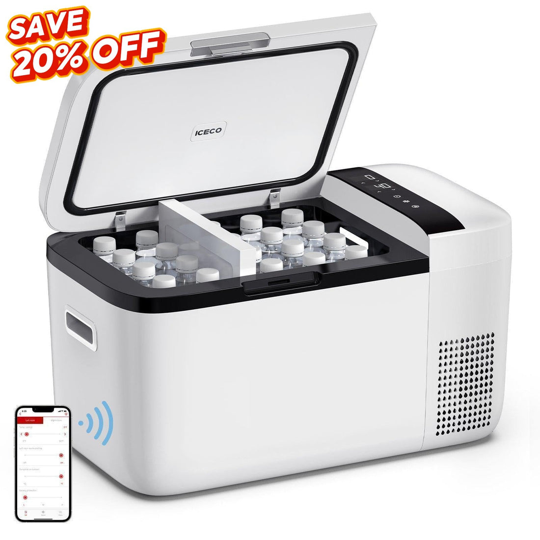 21QT GO20 Dual Zone 12V Portable Freezer (White) | ICECO-Portable Fridge-www.icecofreezer.com