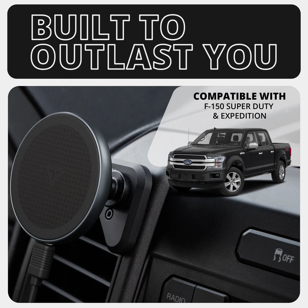 ‘15-‘20 Ford F-150, ‘17-‘22 Super Duty, ‘18-‘21 Expedition LINK™ Vent Mount Bracket With Qi2.2/MagSafe Charging and Cooling Phone Holder | Choose Your Arm Length | (See Compatibility Info For Year/Trim Details) - Xtrusion Overland
