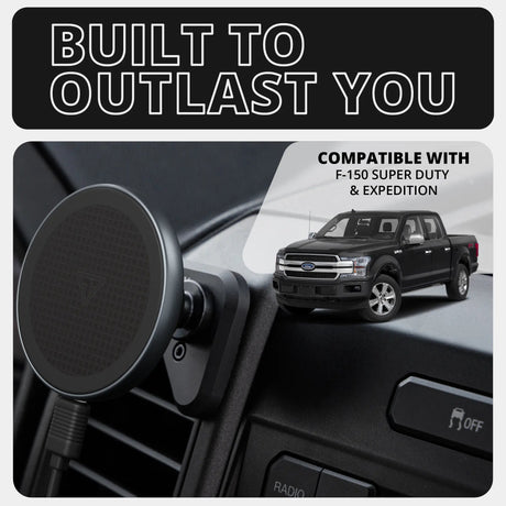 ‘15-‘20 Ford F-150, ‘17-‘22 Super Duty, ‘18-‘21 Expedition LINK™ Vent Mount Bracket With Qi2.2/MagSafe Charging and Cooling Phone Holder | Choose Your Arm Length | (See Compatibility Info For Year/Trim Details) - Xtrusion Overland