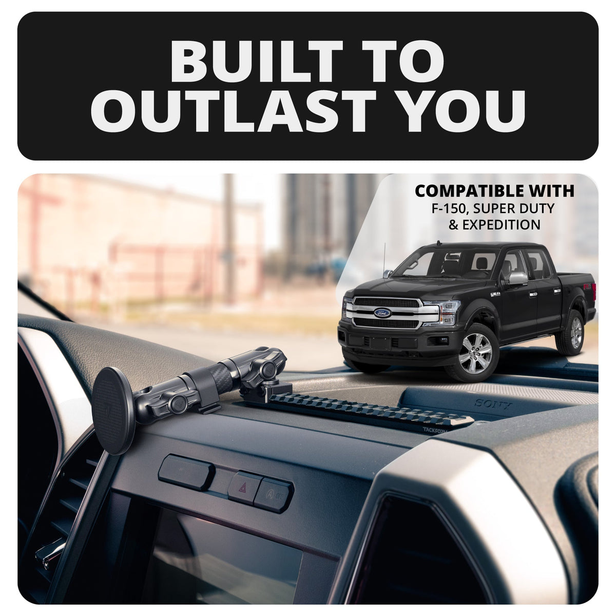 ‘15-‘20 Ford F-150, ‘17-‘22 Super Duty, ‘18-‘21 Expedition Tackform Assault Track Picatinny Dash Bracket With Dual MagSafe Phone Mounts - Xtrusion Overland