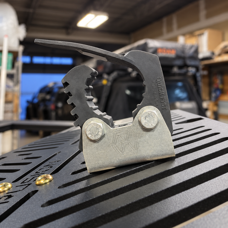 Close up of quick fist riser mount on Xtrusion Overland molle plate