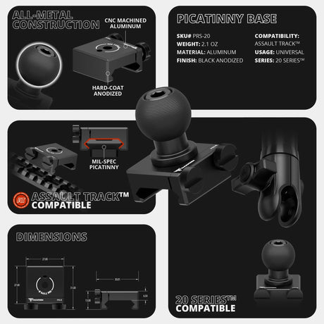 2010-2024 Toyota 4Runner Tackform Assault Track Picatinny Dash Bracket With 20LITE Phone & Midland MXT Magnetic Holder - Xtrusion Overland