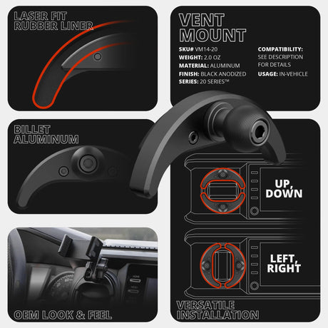 2016-2023 Toyota Tacoma & 2014-2021 Tundra LINK™ Vent Mount Bracket With 20LITE Phone Holder | Choose Your Arm Length - Xtrusion Overland