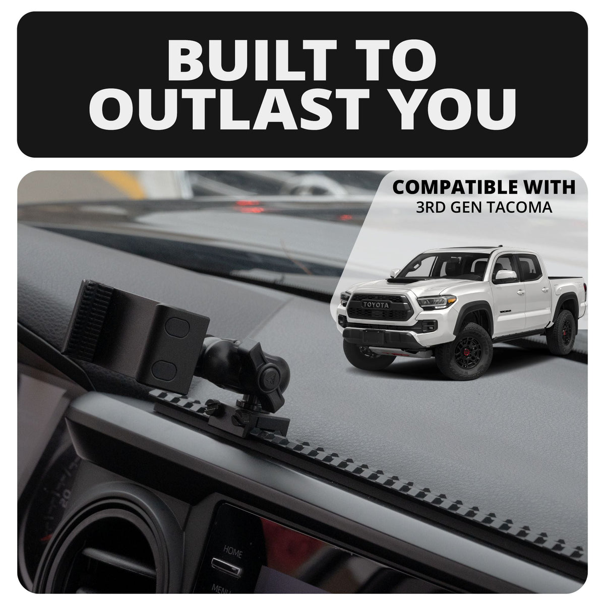 2016-2023 Toyota Tacoma Tackform Assault Track Picatinny Dash Bracket With 20LITE Phone Holder & CB Microphone Holder - Xtrusion Overland