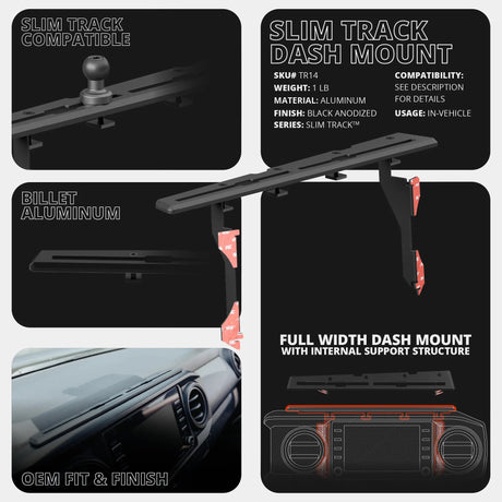 2016-2023 Toyota Tacoma Tackform Slim Track Dash Bracket With 20LITE Phone & CB Microphone Mounts - Xtrusion Overland