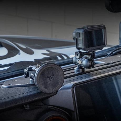 2018-2023 Jeep Wrangler JL/4xe & Gladiator Tackform Slim Track Dash Bracket With MagSafe & GoPro Mounts - Xtrusion Overland