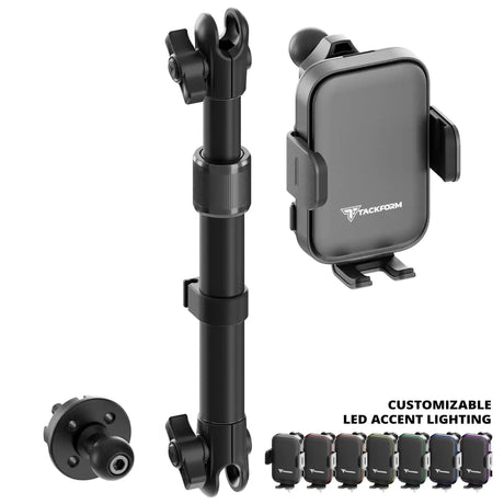 2018-2026 Jeep Wrangler JL/4xe & Gladiator JT LINK™ Console Screw Mount with Qi Wireless Charging Phone Holder & Customizable LED Accent Lighting | 9.5"- 13" Telescoping Arm - Xtrusion Overland