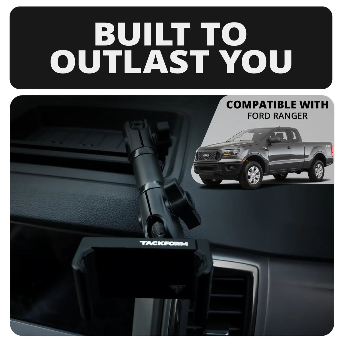 2019-2023 Ford Ranger (WITHOUT Switch Panel) Tackform Slim Track Dash Bracket With 20LITE Phone Holder & CB Microphone Holder - Xtrusion Overland