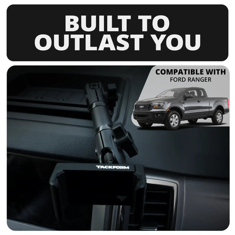 2019-2023 Ford Ranger (WITHOUT Switch Panel) Tackform Slim Track Dash Bracket With 20LITE Phone Holder & Midland MXT Magnetic CB Radio Holder - Xtrusion Overland