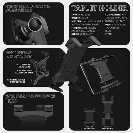 2019-2023 Ford Ranger (WITHOUT Switch Panel) Tackform Slim Track Dash Bracket With 20LITE Phone Holder & Tablet Holder - Xtrusion Overland