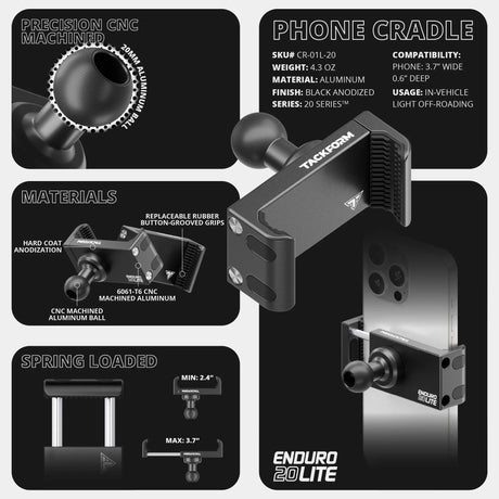 2019-2023 Ford Ranger (WITHOUT Switch Panel) Tackform Slim Track Dash Bracket With 20LITE Phone Holder & Tablet Holder - Xtrusion Overland