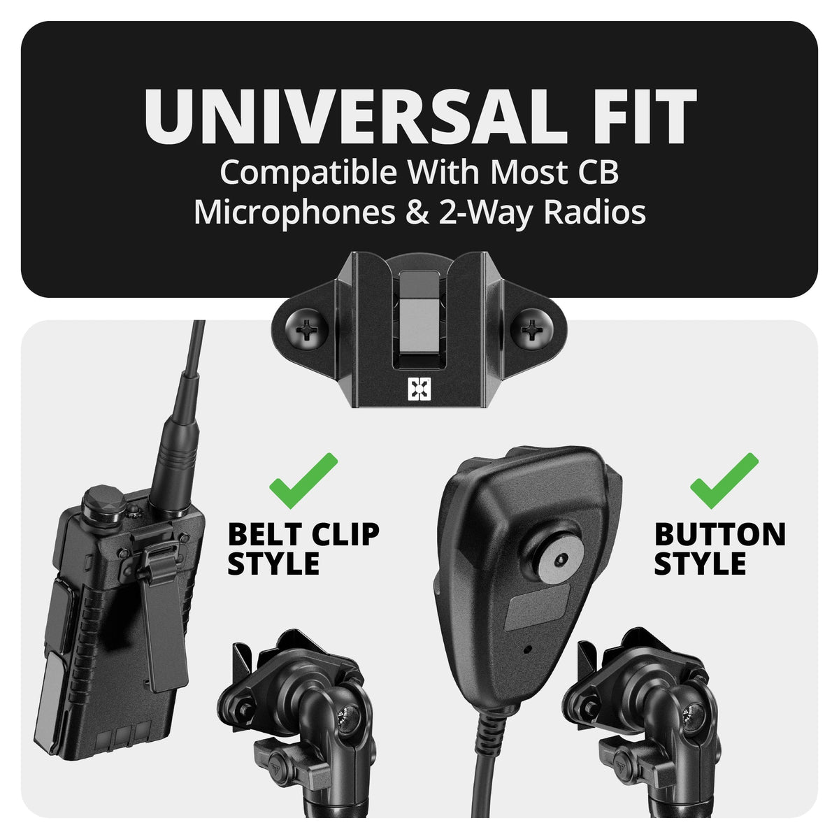2021-2026 Ford Bronco LINK™ 2-in-1 CB Microphone/Radio Mount With Top Dash Clip | 2" Arm | 6th Generation | (NOT FOR LEATHERETTE STITCHED DASH) - Xtrusion Overland