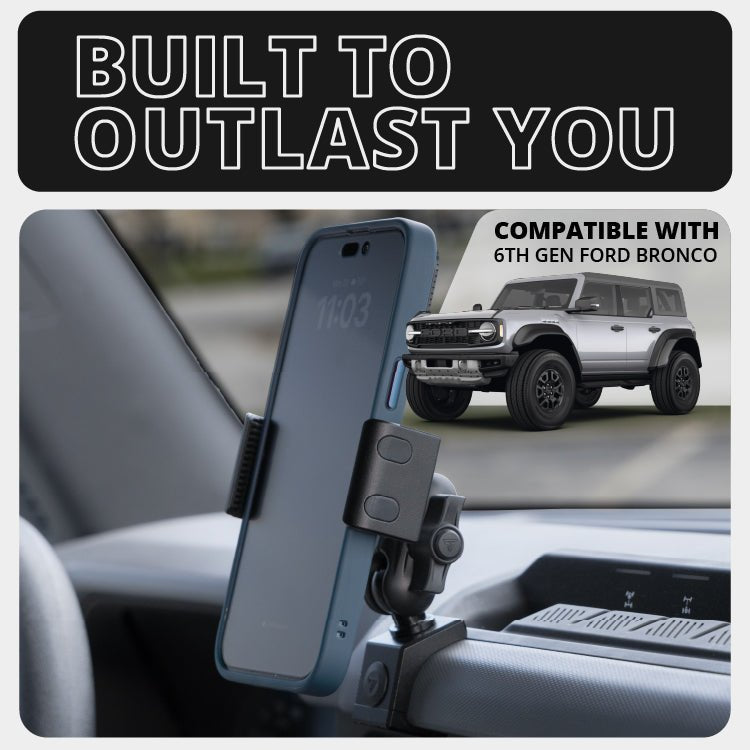 2021-2026 Ford Bronco LINK™ 20LITE Phone Mount With Top Dash Clip | 2" Arm | 6th Generation | (NOT FOR LEATHERETTE STITCHED DASH) - Xtrusion Overland