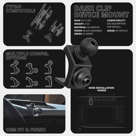 2021-2026 Ford Bronco LINK™ CB Microphone Mount With Top Dash Clip | 2" Arm | 6th Generation | (NOT FOR LEATHERETTE STITCHED DASH) - Xtrusion Overland