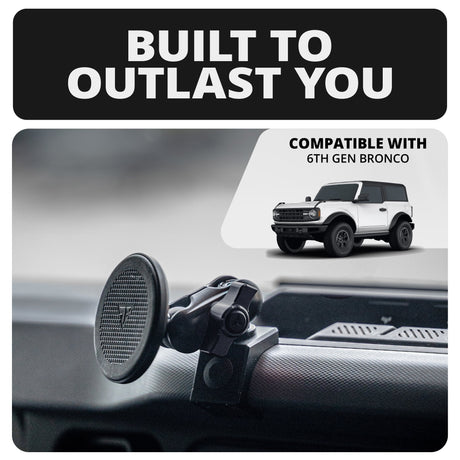 2021-2026 Ford Bronco LINK™ MagSafe Phone Mount With Top Dash Clip | 2" Arm | 6th Generation | (NOT FOR LEATHERETTE STITCHED DASH) - Xtrusion Overland