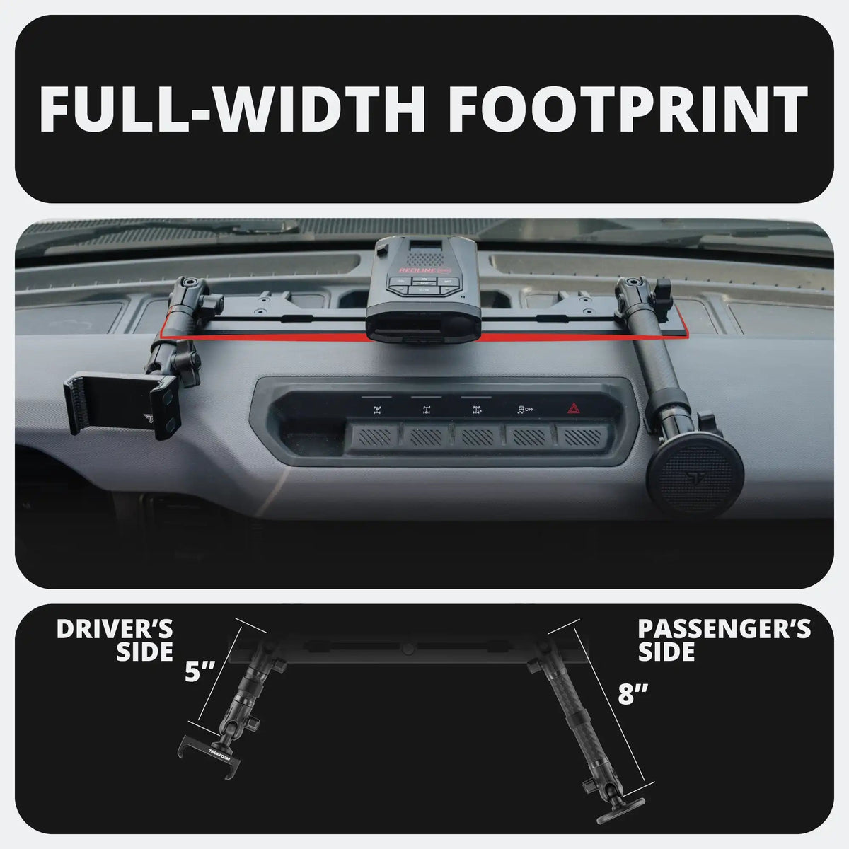 2021+ Ford Bronco & Bronco Raptor (Non-Sport) Tackform Slim Track Dash Bracket - Xtrusion Overland