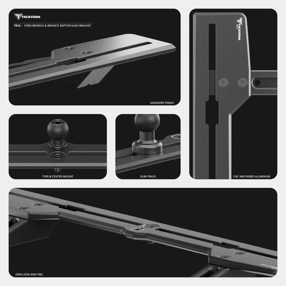 2021+ Ford Bronco & Bronco Raptor (Non-Sport) Tackform Slim Track Dash Bracket With MagSafe Charging Phone Mount - Xtrusion Overland
