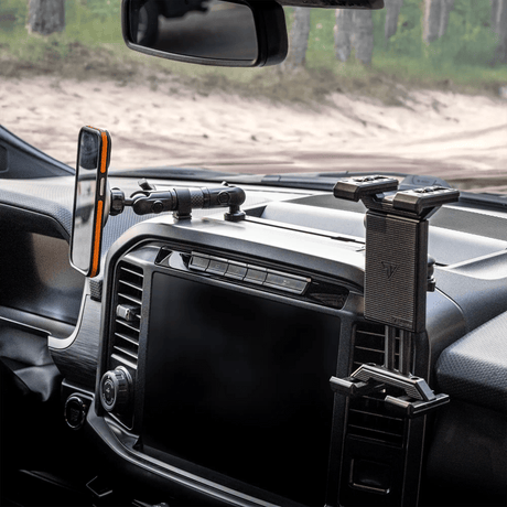2021+ Ford F-150 (See Compatibility Info For Specific Year/Trim Fitment Details) Tackform Slim Track Dash Bracket With Dual 20LITE Phone Mounts - Xtrusion Overland