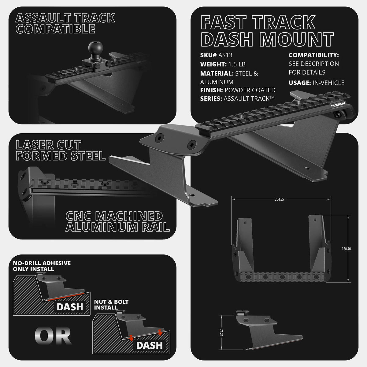 2022 Ford Super Duty (Compatible With 12” Screen ONLY) Tackform Assault Track Picatinny Dash Bracket With Tablet Mount - Xtrusion Overland