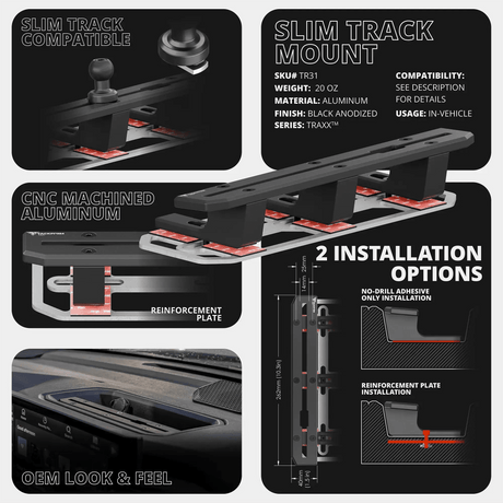 2022+ Toyota Tundra & 2023+ Toyota Sequoia Tackform Slim Track Dash Bracket With 20LITE Phone Mount - Xtrusion Overland