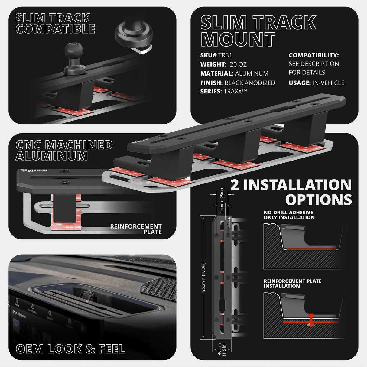 2022+ Toyota Tundra & 2023+ Toyota Sequoia Tackform Slim Track Dash Bracket With MagSafe Phone Mount - Xtrusion Overland