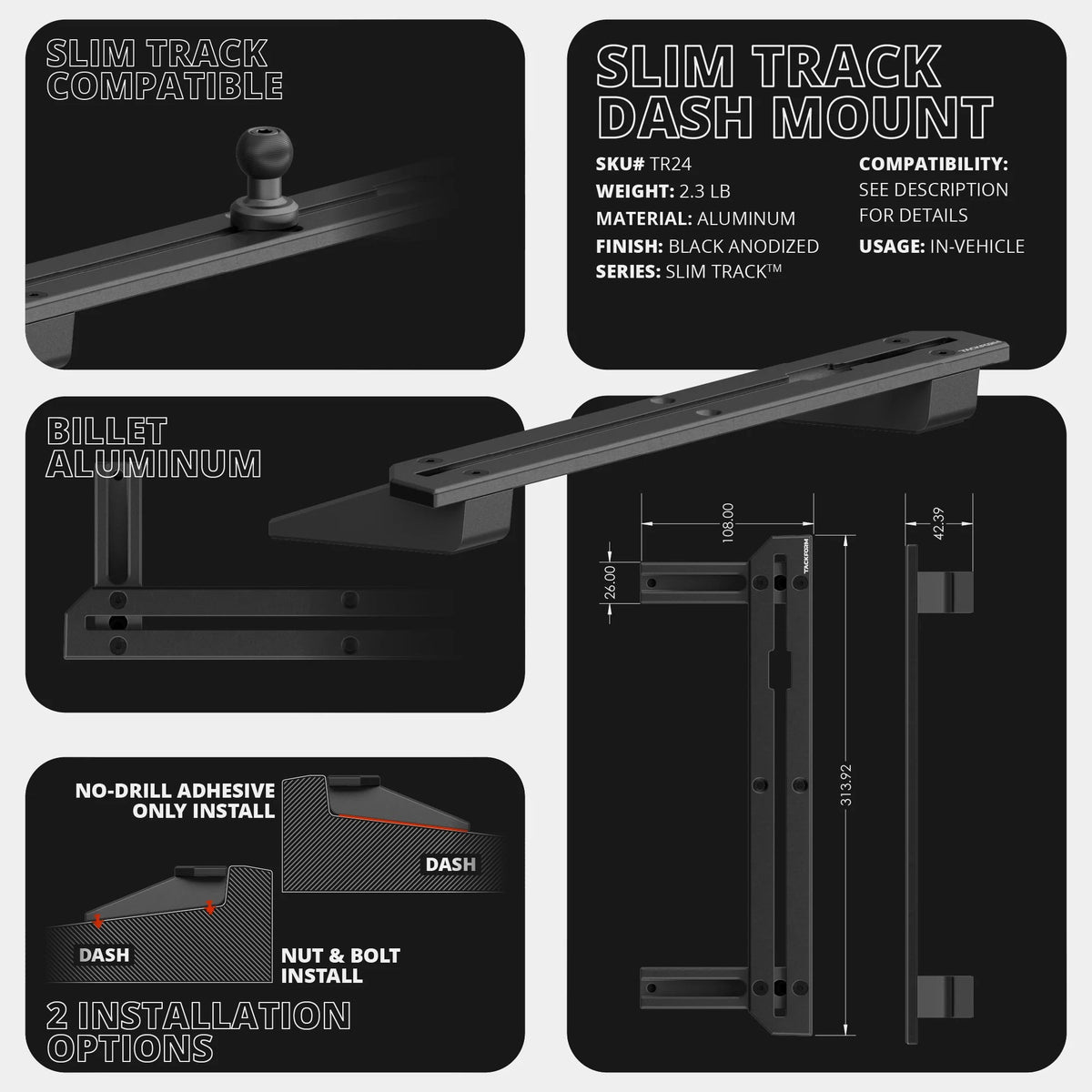 2023-2026 Ford Super Duty (F-250 Through F-600) Tackform Slim Track Dash Bracket - Xtrusion Overland
