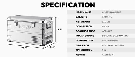 APL35 Dual Zone Aluminum Silver Fridge | ICECO | 35 LT