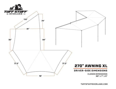 270 DEGREE AWNING, XL, DRIVER SIDE, C-CHANNEL ALUMINUM, OLIVE, BY TUFF STUFF OVERLAND - Xtrusion Overland