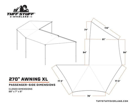 270 DEGREE AWNING, XL, PASSENGER SIDE, C-CHANNEL ALUMINUM, OLIVE, BY TUFF STUFF OVERLAND - Xtrusion Overland