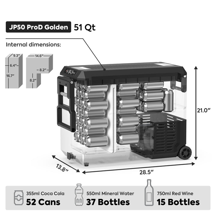 JP50 Pro Dual Zone Wheeled Portable Freezer With Cover - Gold | ICECO | 50 LT