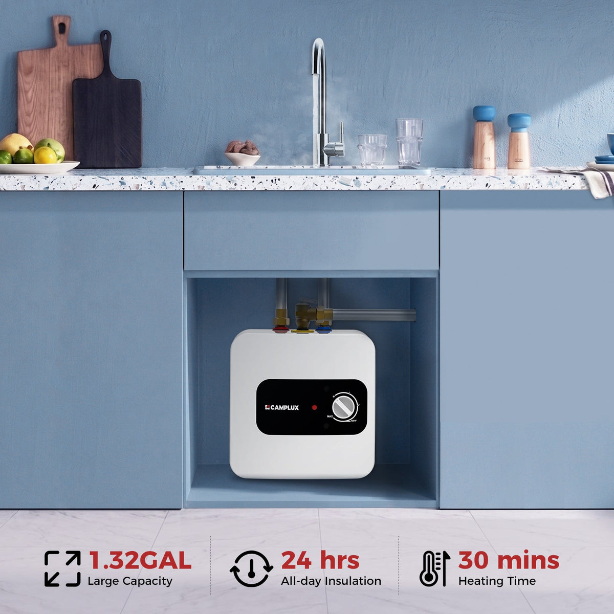 Camplux Electric Mini Tank Water Heater 120V - 1.3 Gallon
