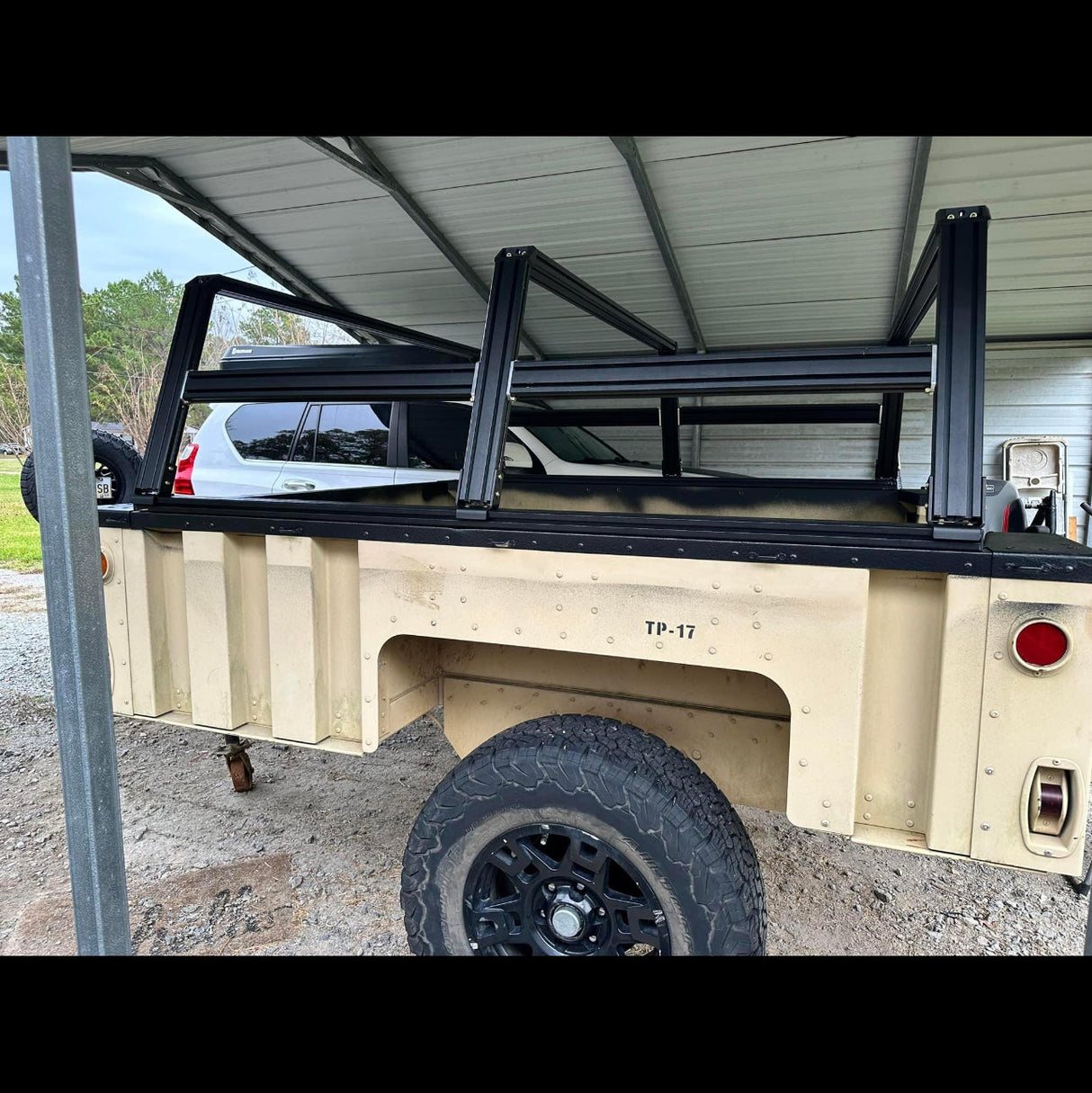XTR3 Bed Rack for M1101 Style Military Trailer – View 2 | Xtrusion Overland