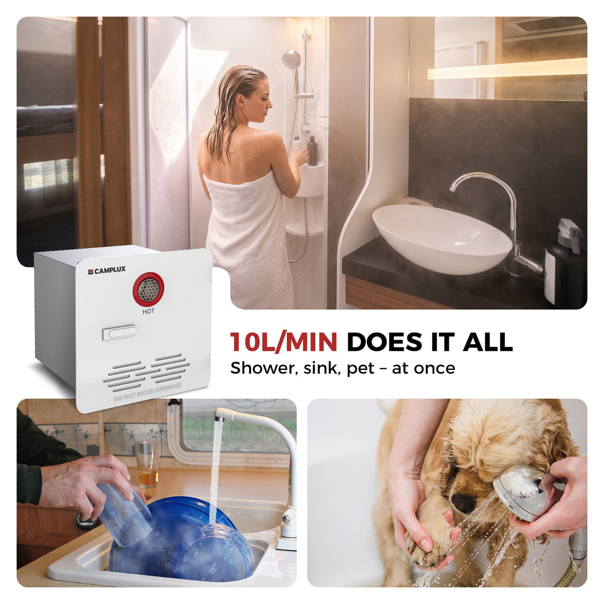 Camplux Classic 65,000 BTU RV Tankless Water Heater 2.64 GPM-White