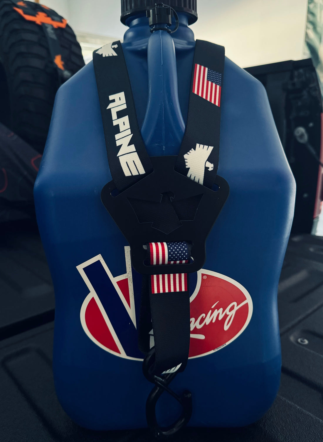 Dual Y Fuel Jug Strap- Alpine Flag