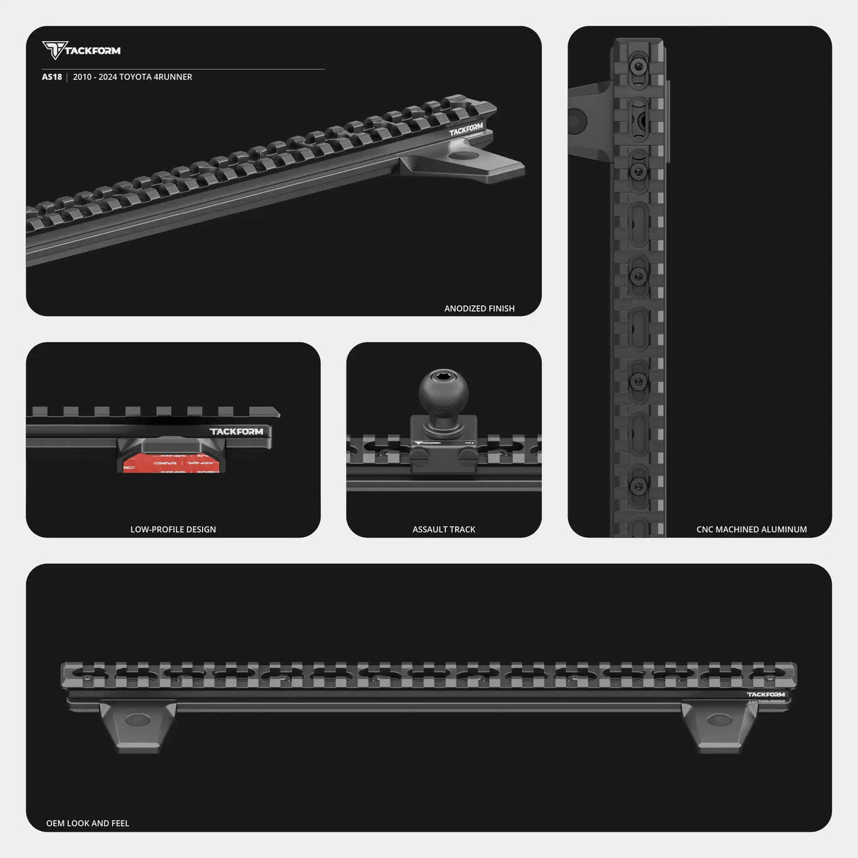 2010-2024 Toyota 4Runner Tackform Assault Track Picatinny Dash Bracket With 20LITE Phone & Midland Magnetic Holder