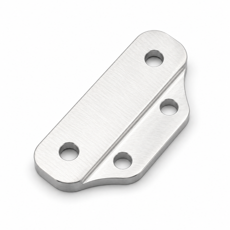 XTR Rotopax mounting plate on white — CNC machined 3/8" raw aluminum with the two T-slot bolt holes