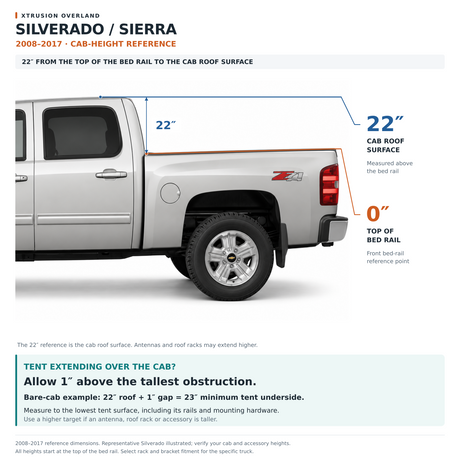 Chevy Silverado 2008-2017 Cab Height Reference XTR1 XTR3 Bed Racks