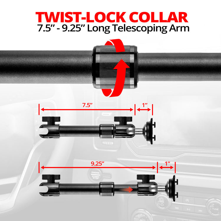 Dual-T Holder | 7.5"-9.25" Telescoping Arm | 20mm Fast Track  Ball