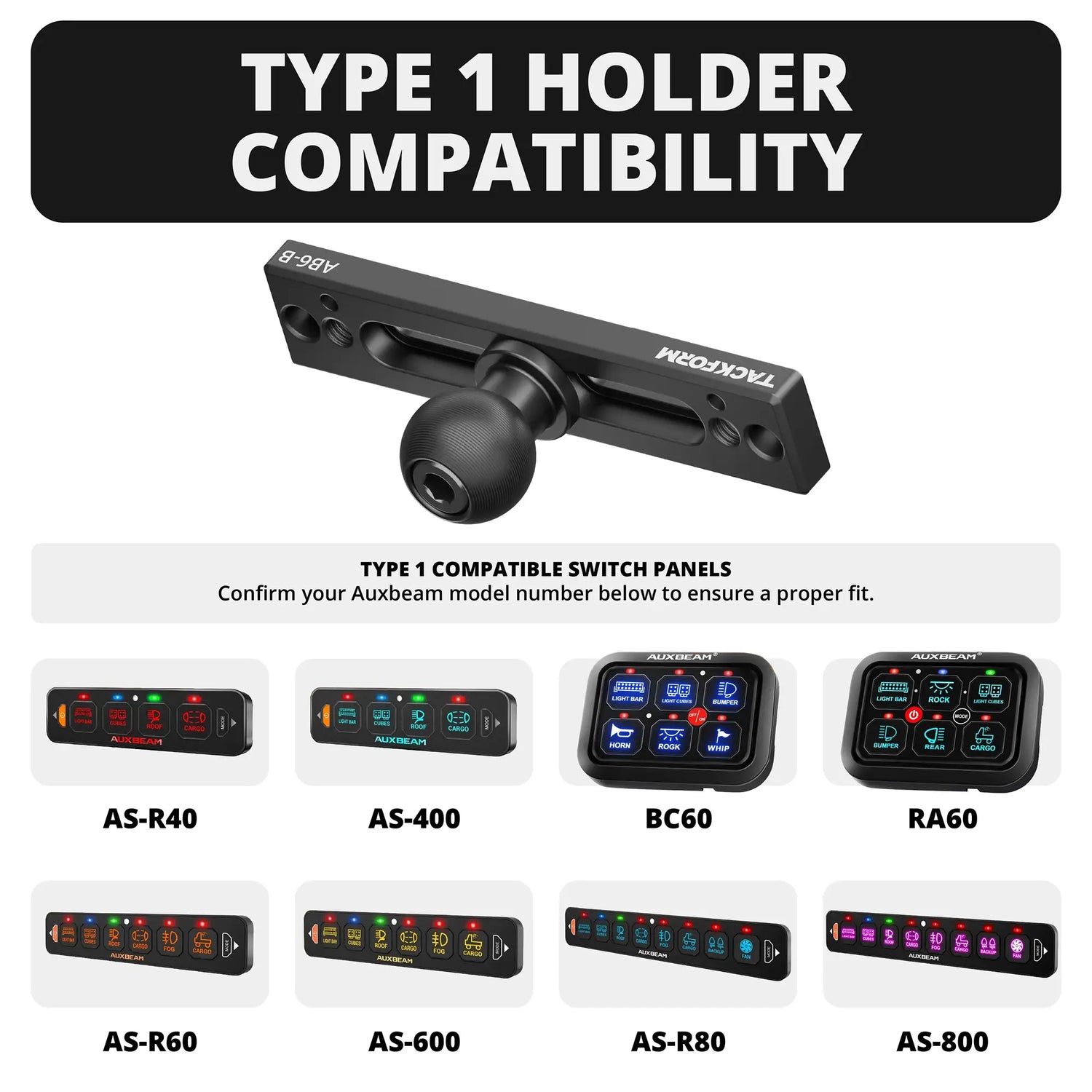 Auxbeam Holder | Slim Track Base | Choose Arm Length & Panel Type
