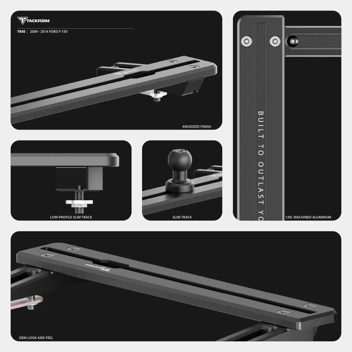 2009-2014 Ford F-150 Tackform Slim Track Dash Bracket With 20LITE Phone Mount