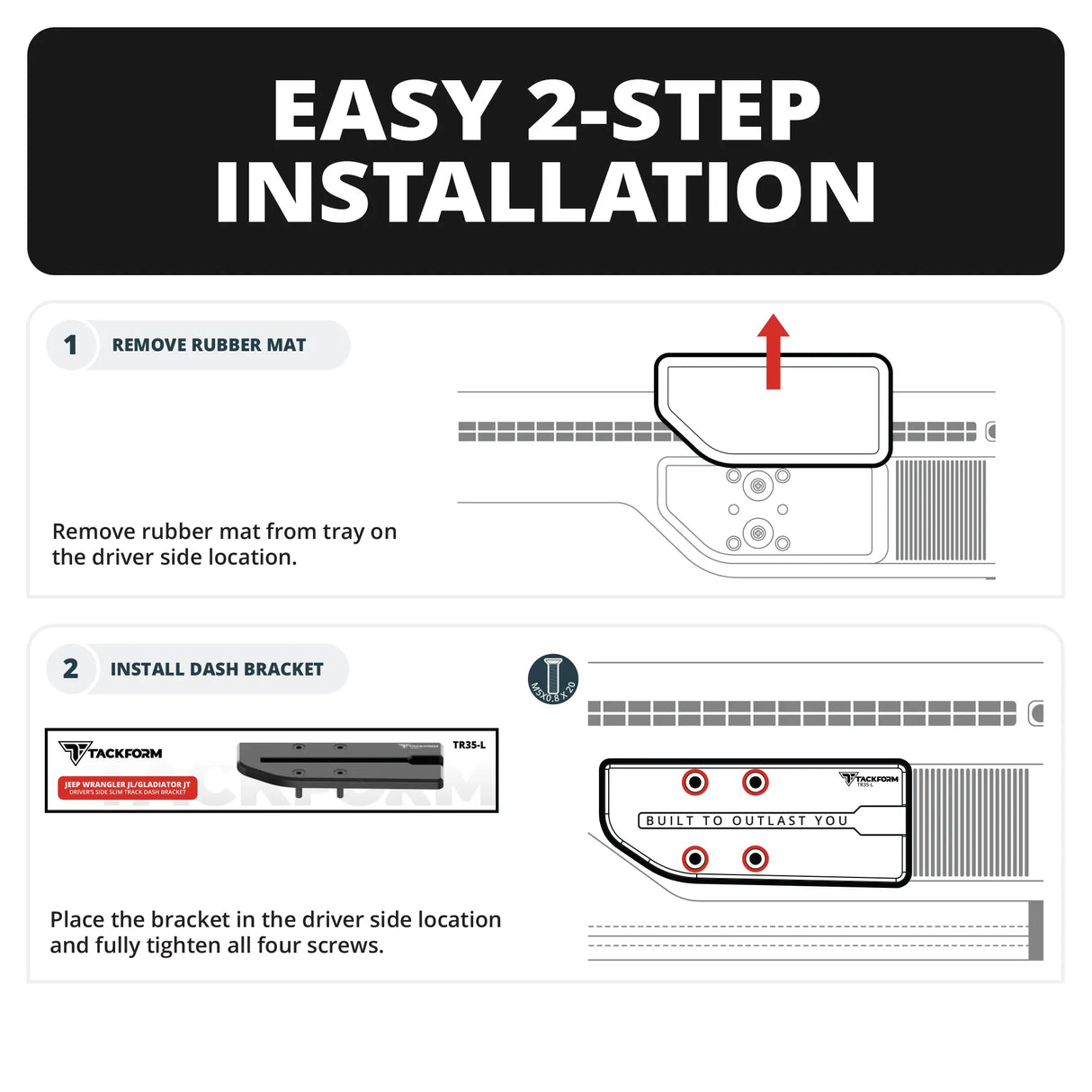 2024+ Jeep Wrangler JL & Gladiator (Not Compatible With 4xe) Tackform Slim Track Dash Bracket With Qi2.2/MagSafe Charging & Cooling Phone Mount | Driver Side