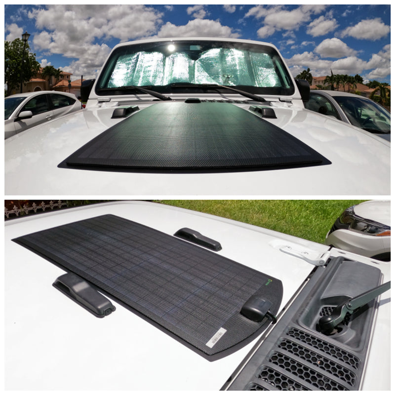 Jeep Gladiator JT & Rubicon Wrangler JL Lensun 35W Hood Flexible Solar Panel