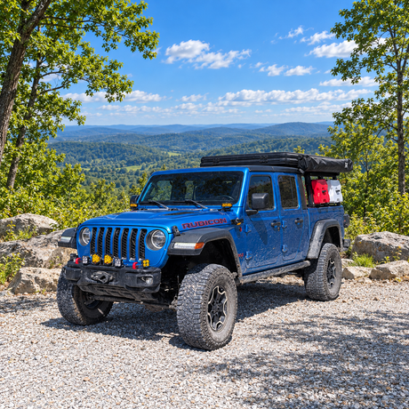 Blue Jeep Gladiator with Wrangler Cowl Light Bracket