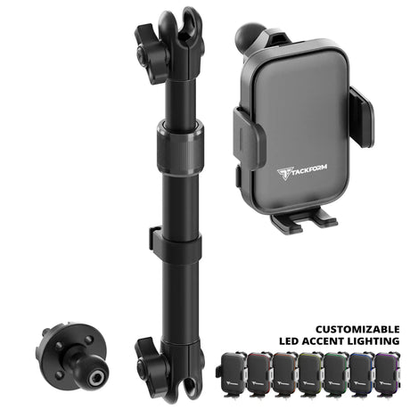 2018-2026 Jeep Wrangler JL/4xe & Gladiator JT LINK™ Console Screw Mount with Qi Wireless Charging Phone Holder & Customizable LED Accent Lighting | 9.5"- 13" Telescoping Arm