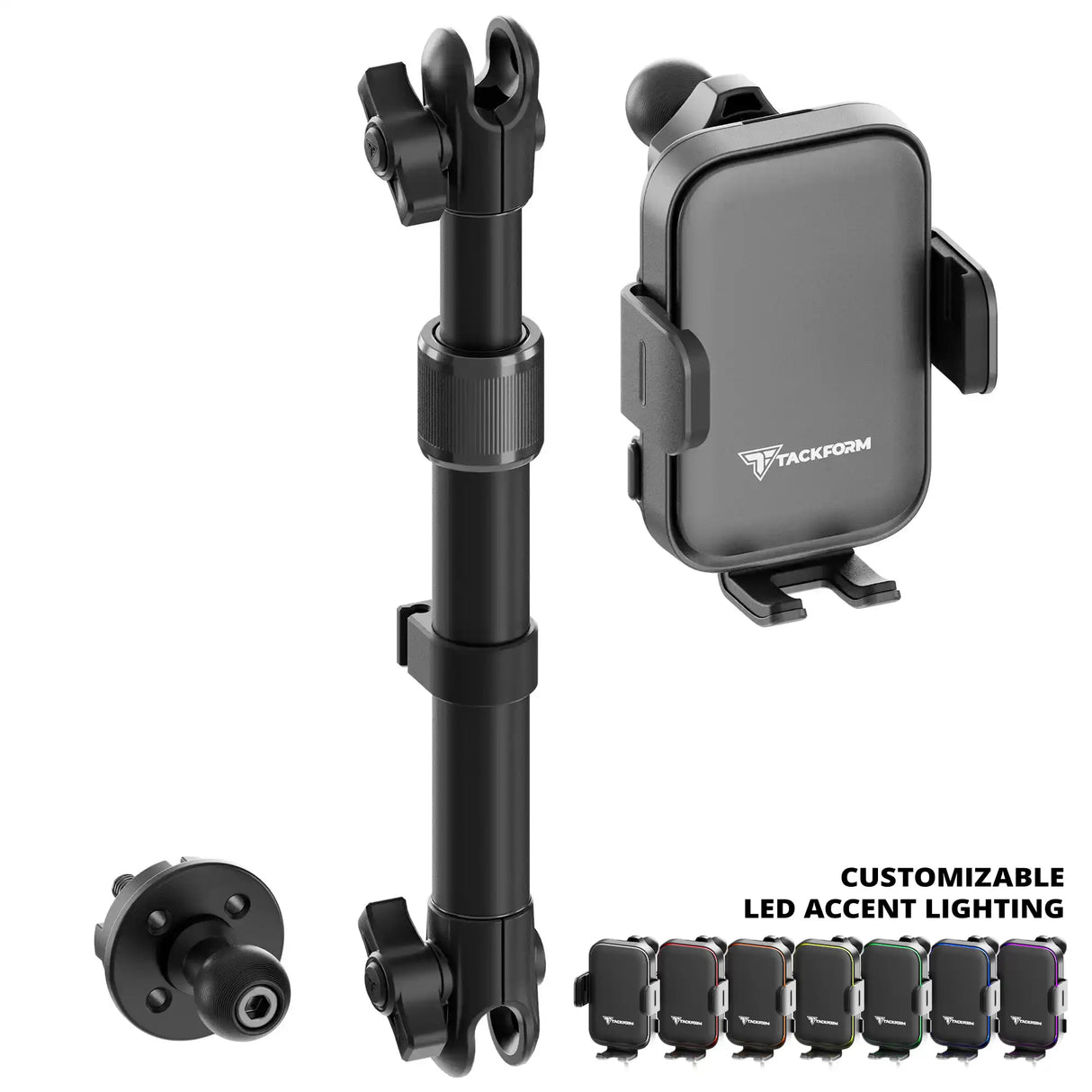 2018-2026 Jeep Wrangler JL/4xe & Gladiator JT LINK™ Console Screw Mount with Qi Wireless Charging Phone Holder & Customizable LED Accent Lighting | 9.5"- 13" Telescoping Arm