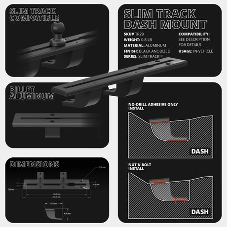 2022-2024 Ford Maverick Tackform Slim Track Dash Bracket With 20LITE Phone Mount