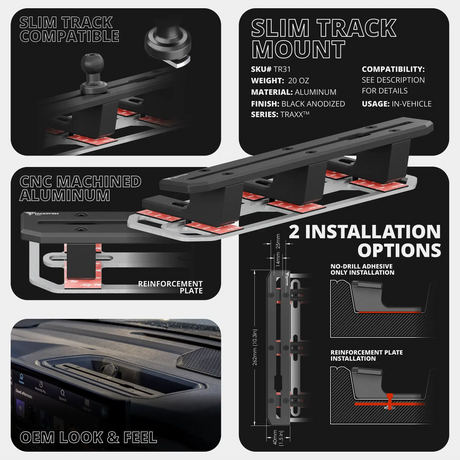 2022+ Toyota Tundra & 2023+ Toyota Sequoia Tackform Slim Track Dash Bracket With 20LITE Phone Mount