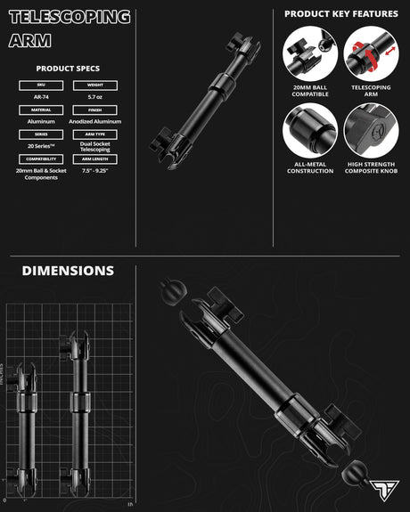 CB Mic/ Radio Holder | 7.5"-9.25" Telescoping Arm | 20mm TRAXX™ - Fast Track Ball